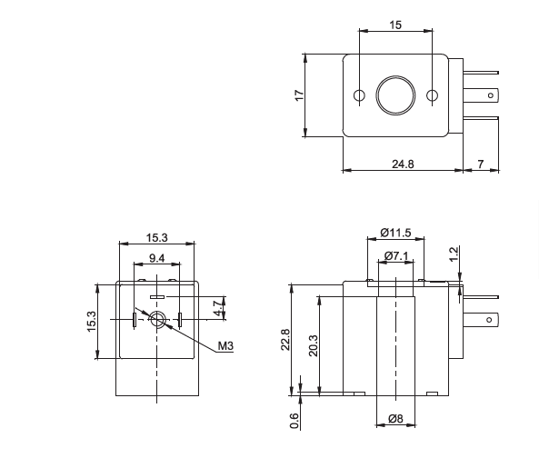 熱固性塑封類4V110系列插座式電磁閥線圈結構尺寸圖